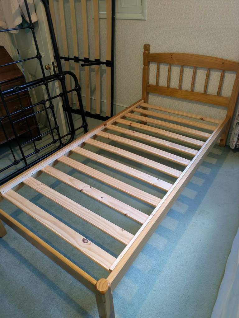 Single Wooden Bed with Mattress – Good Condition