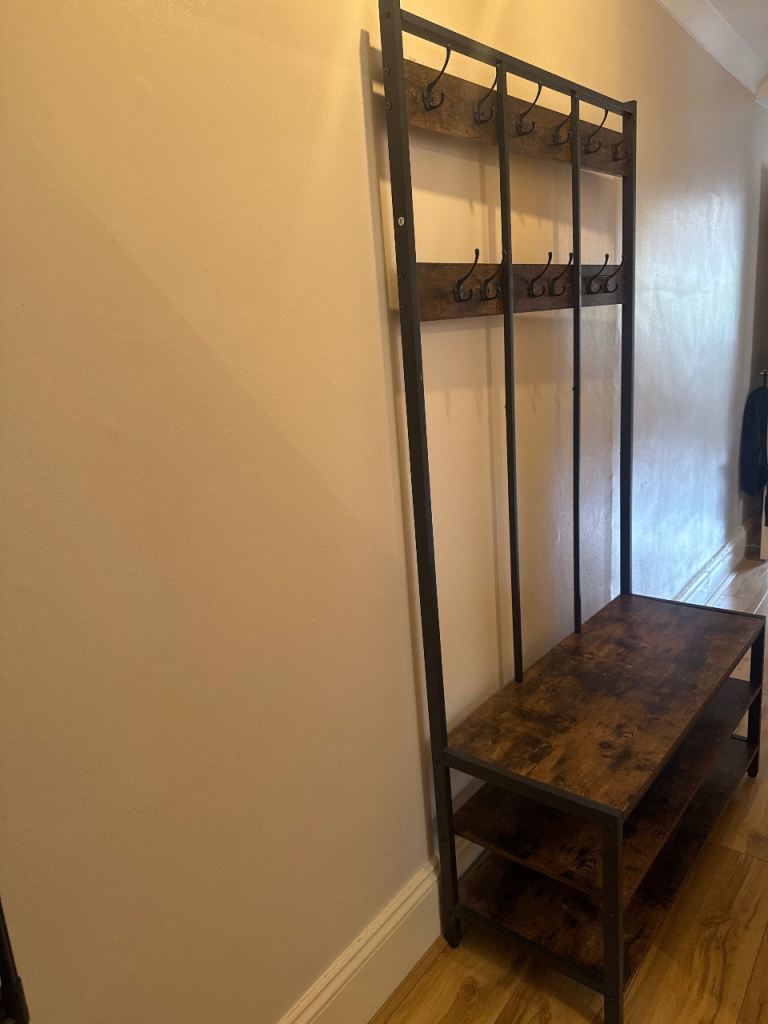 Hallway Coat Rack with Shoe Bench and Storage Shelves