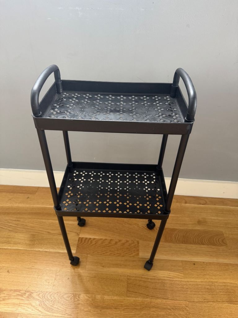 Black Metal Rolling Cart / Storage Trolley – Good Condition