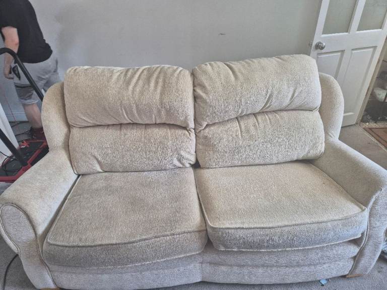 Comfy Beige Two-Seater Fabric Sofa – Good Condition
