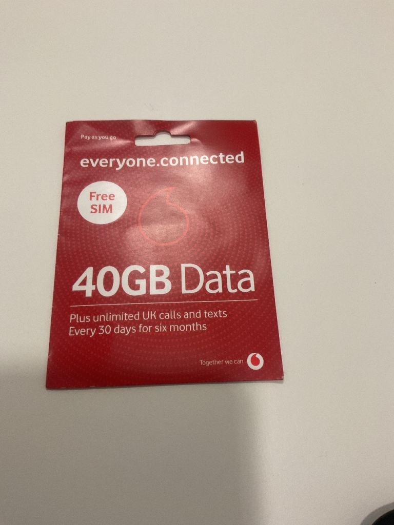 Vodafone Prepaid monthly Sim with free 40GB Unlimited Calls and Texts for 6 months