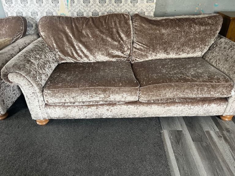 Two 3 seaters and footstool 