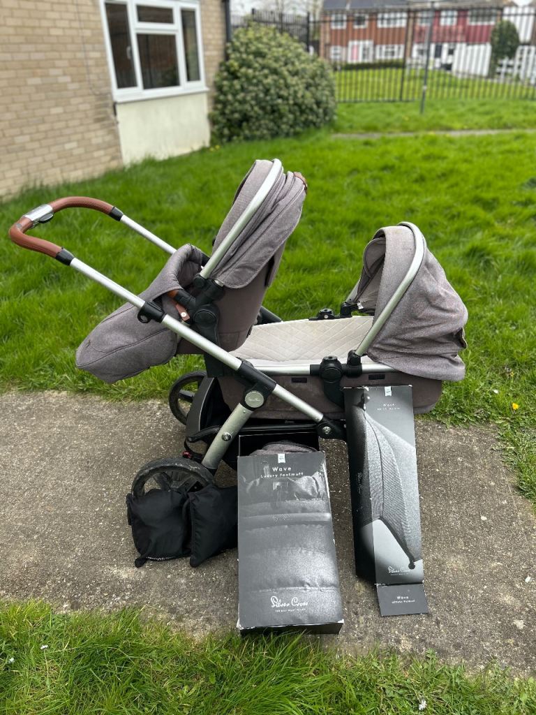Silver cross wave double/single pram