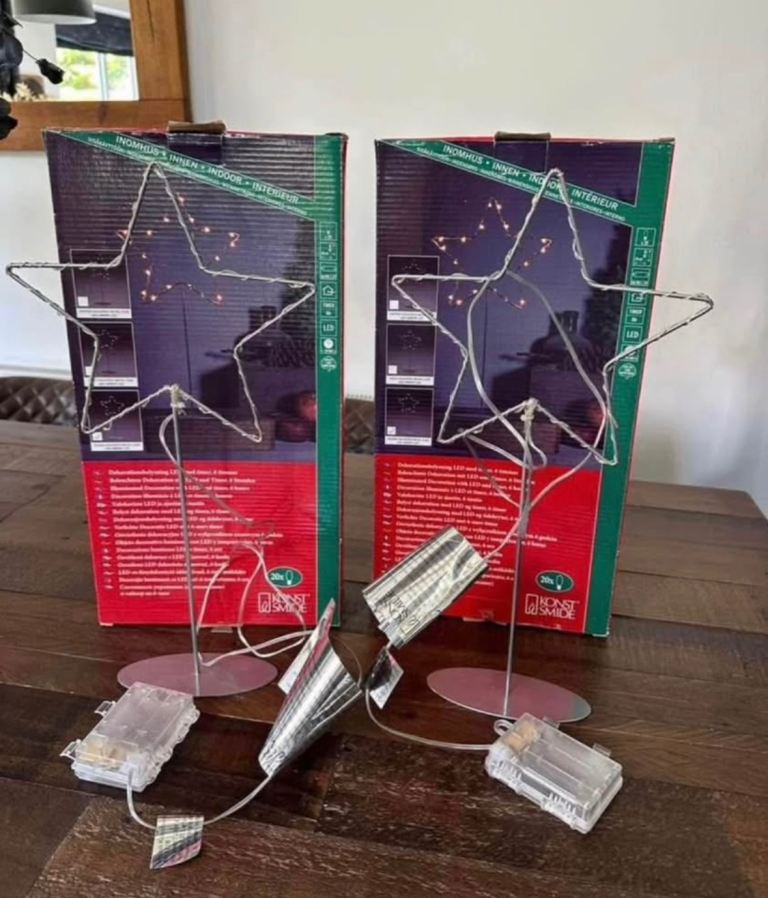 Konstsmide Bundle of 2 Metal stars lights copper coloured New with box Battery 40cm
