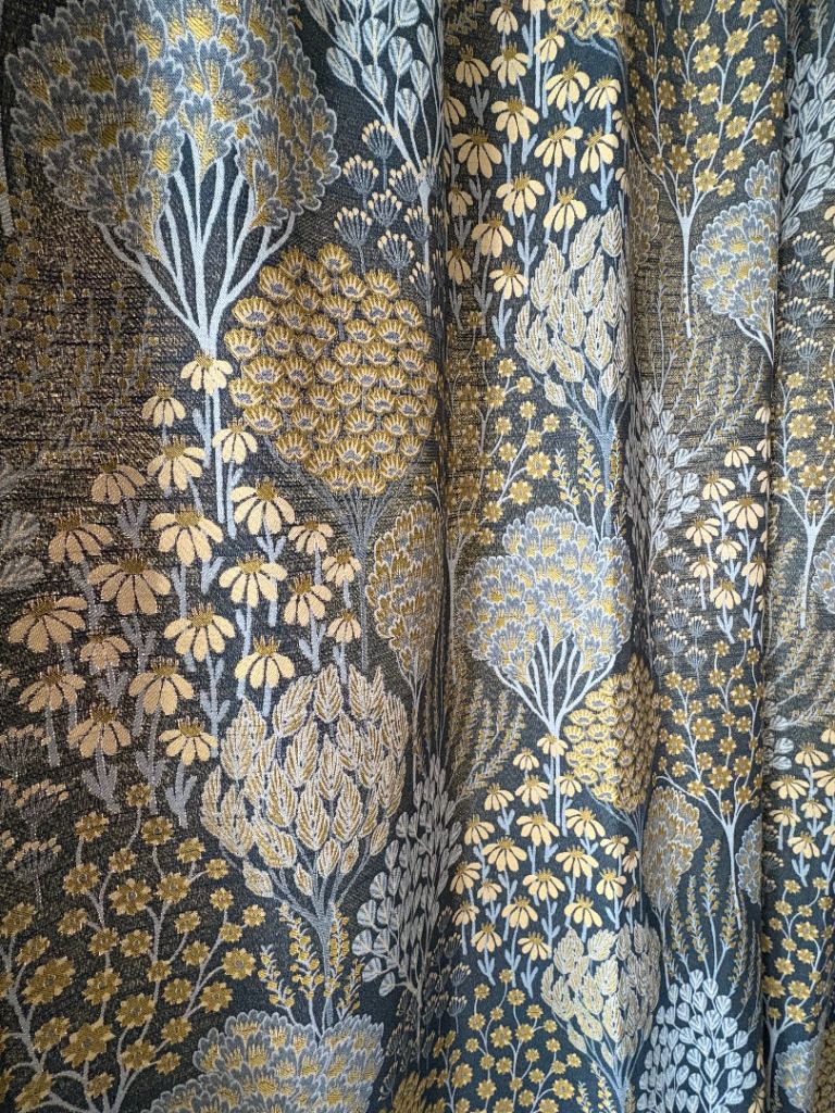 Blue Floral Pencil Pleat Curtains