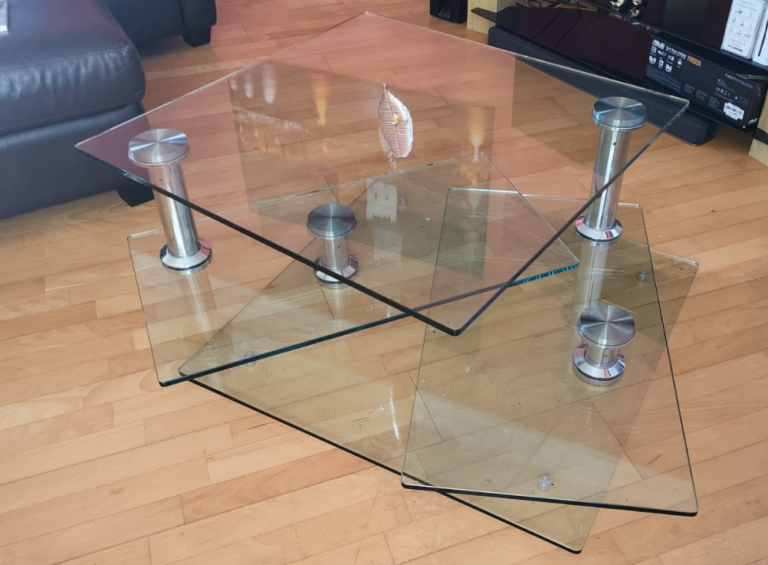 Modern Glass Coffee Table with Rotating Shelves