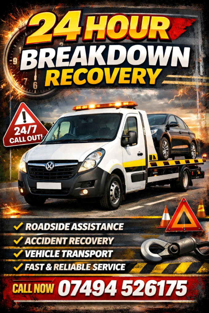 24 hour breakdown recovery, Car Recovery, Van Recovery, vehicle recovery, tow truck, Transport