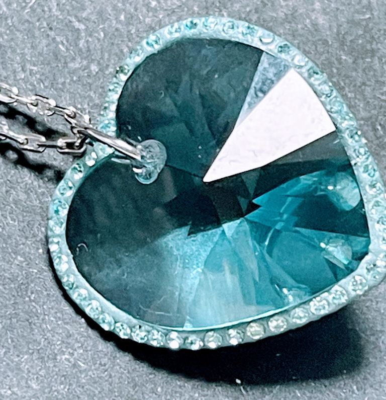 Swarovski Heart Pendant Necklace - Blue Crystal, Excellent Condition