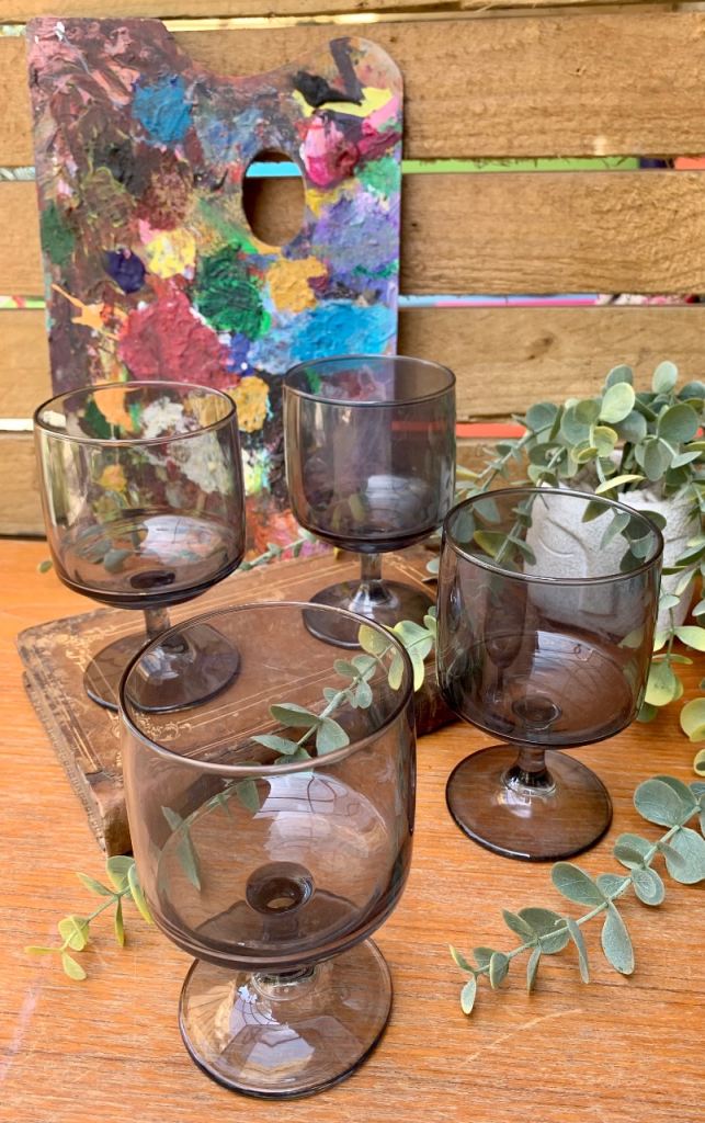 Set of 4 Vintage Mid Century Holmegaard Smoked Grey Drinking Glasses 60s 70s