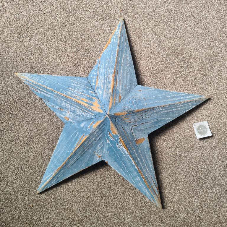 Large Wooden Distressed Blue Star Wall Decor - As Good As New