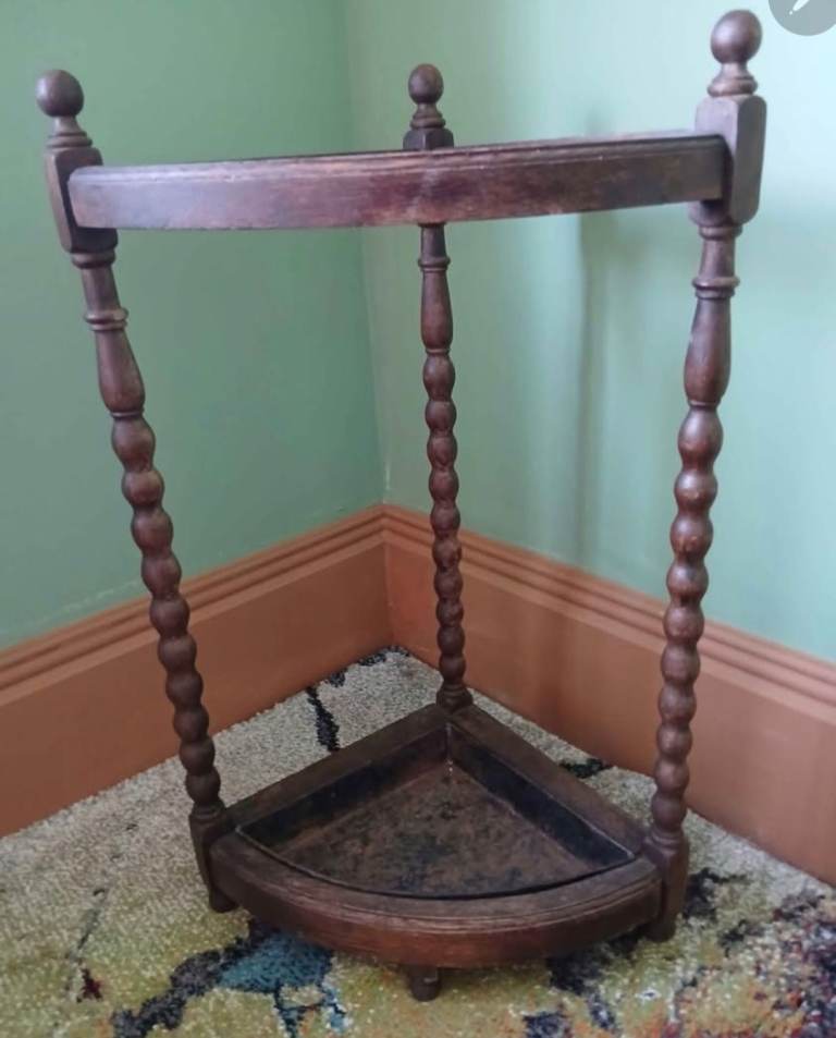 image for Early 20c, Antique, Barley Twist, Oak, umbrella/Stick stand with drip tray