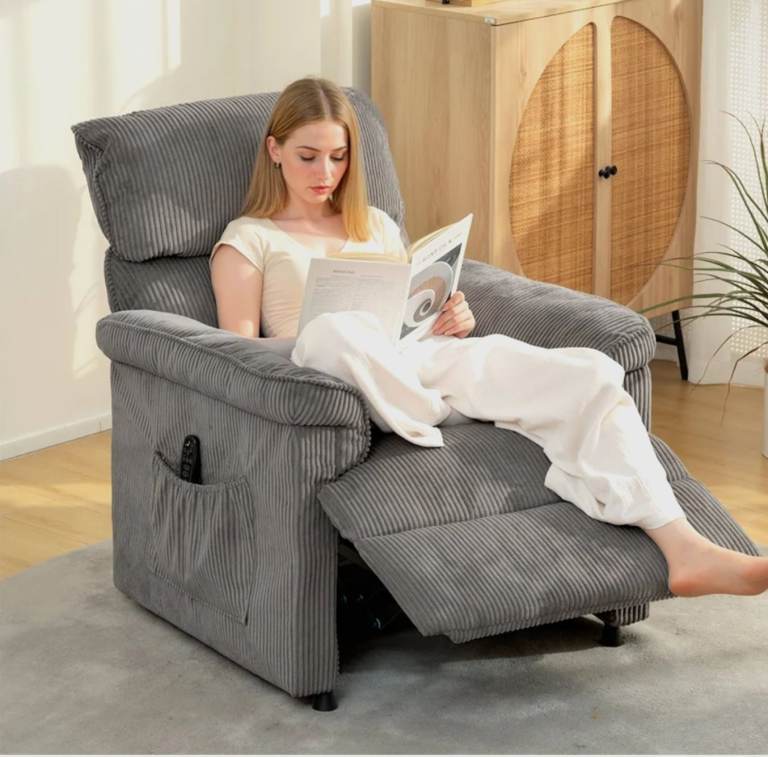New Grey Fabric Recliner Armchair with Massage and Heat Function