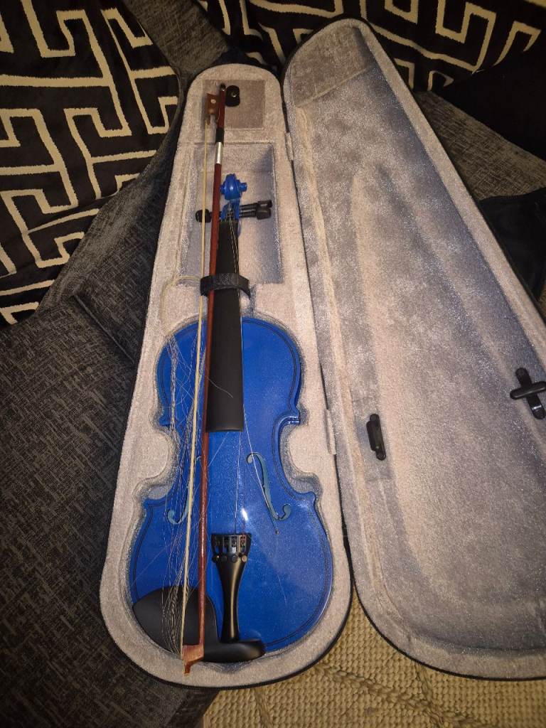 Blue Violin with Bow and Hard Case