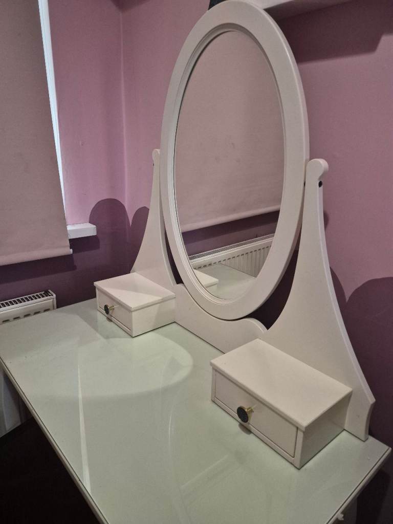 HEMNES Dressing Table with Mirror, White, 100x50 cm