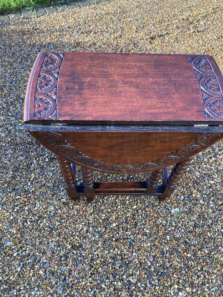 Antique, carved, dark oak, barley twist gateway table