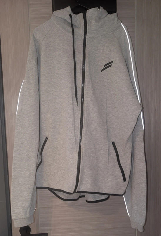 DoYouEven Grey Marl Tech Zip Hoodie Mens M Track Top Reflective Piping Activewear 00060