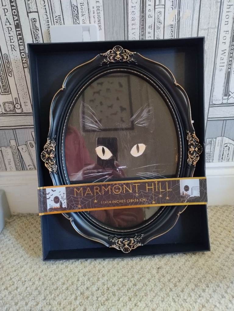 New - Marmont Hill Halloween Black Cat Framed Wall Art 