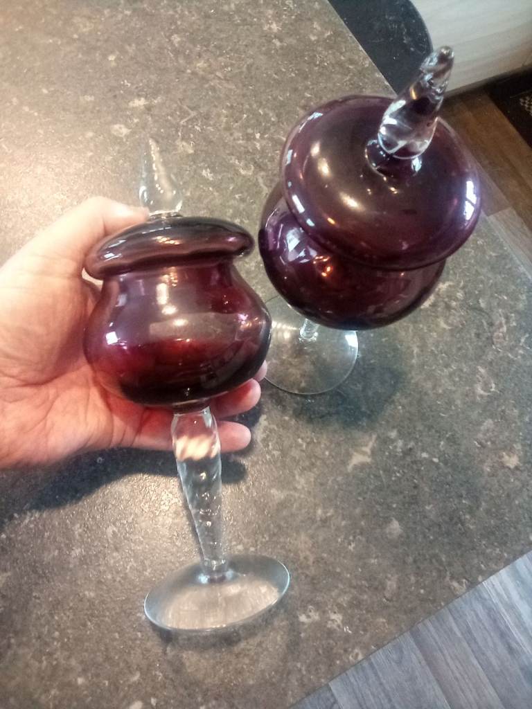 Cranberry glass on twisted stems