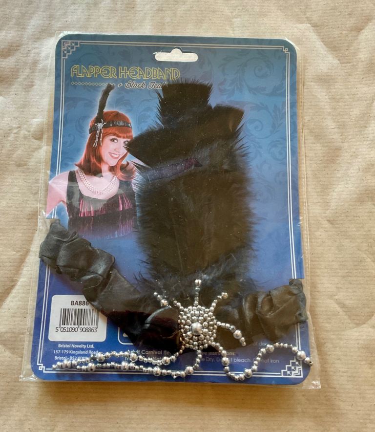 1920’s Charleston Lady Flapper Headband with Black Feather Fancy Dress 