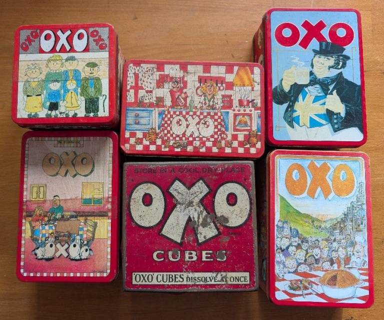 Job Lot Collection Bundle 6 x Vintage Oxo Cubes Tins - Mixed Sizes