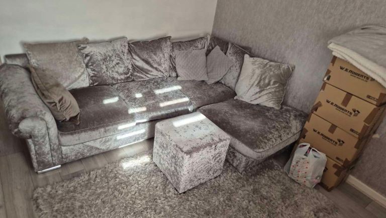 Crushed Velvet Grey Sofa