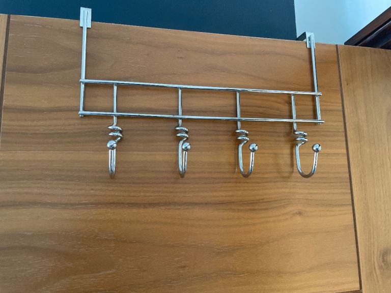 Over-Door Hook Hanger – Silver Metal, Good Condition