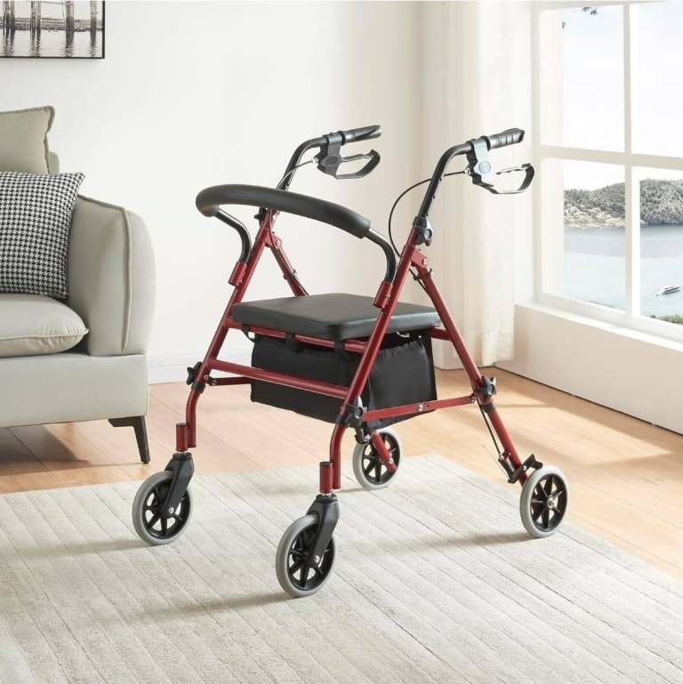 Lightweight Foldable Aluminium Rollator Walking Frame Wheeled Walker Padded Seat
