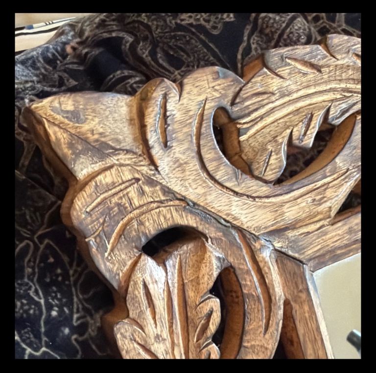 Carved Brown Wood Framed Rectangular Wall Mirror Vertical Horizontal ...
