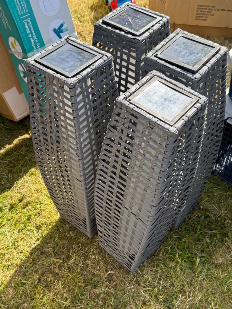 Set of 4 Grey Rattan Solar Garden Lights
