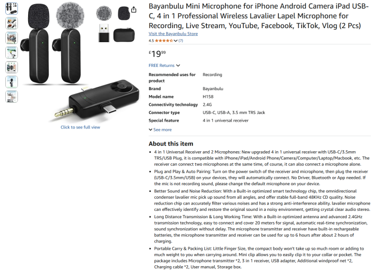 Mini Microphone for iPhone Android Camera iPad USB-C, 4 in 1|| Brand new 50% off price 