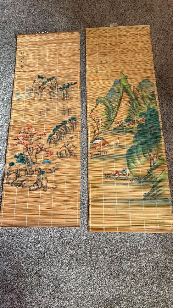 Set of 4 Hand-Painted Bamboo Wall Hangings – Good Condition
