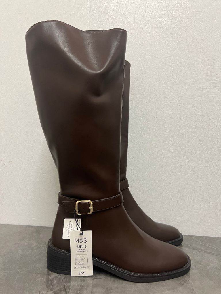 M&S Brown Knee-High Boots – UK Size 6, New with Tags