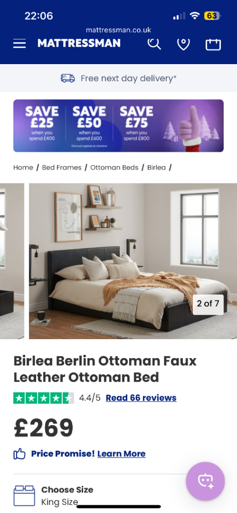 King size Mattress (still in packaging) & Ottoman Storage Bed