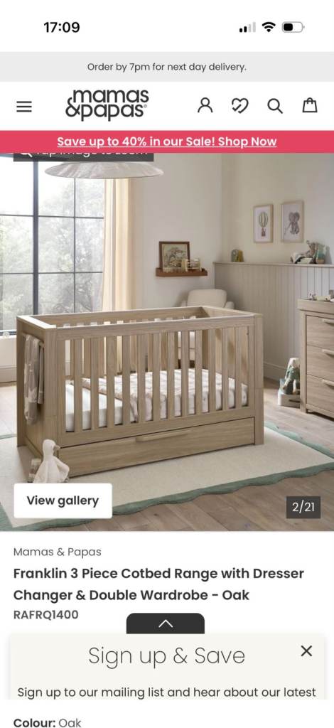 Mamas & Papas Franklin Cotbed – Oak, Good Condition