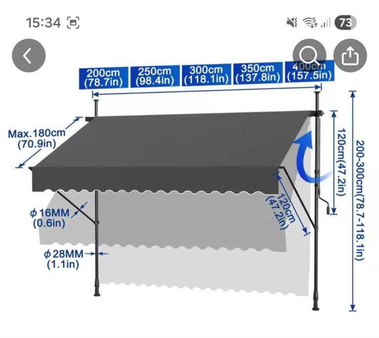  X2 awnings vidaXL Retractable Garden Awning - Grey, New