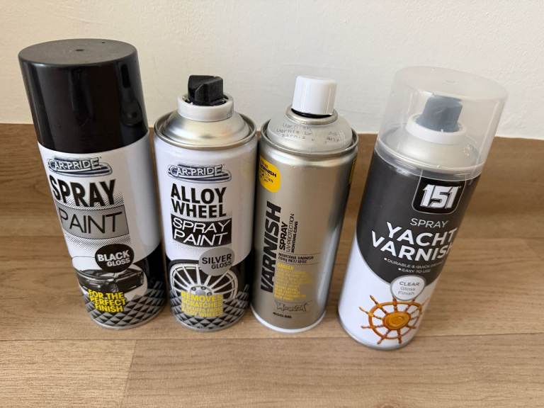 Carpride Spray Paint & Varnish Cans - Black, Silver, Clear