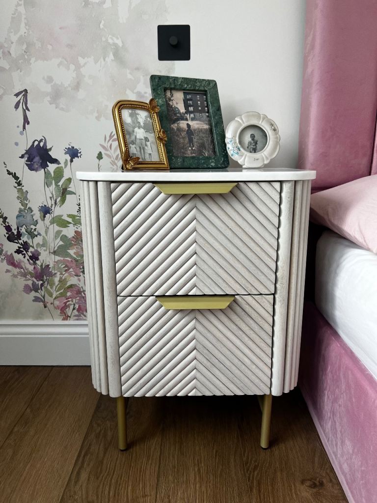 Grey marble & Mango Wood Bedside Tables 