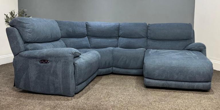 SCS Blue Demin Power Recliner & Chaise  With Adjustable Headrest  £495 Free Local Delivery