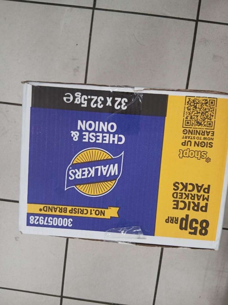 Walkers Cheese & Onion Crisps - Box of 32 Packs, New