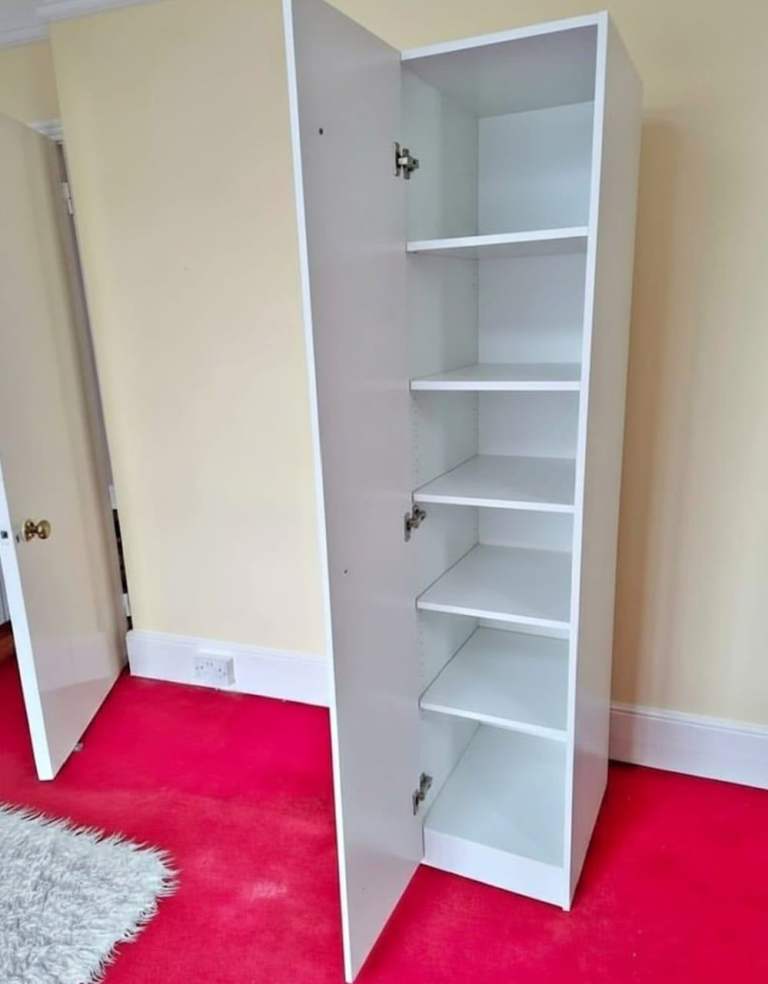 White Tall Storage Cabinet with Shelves – Good Condition
