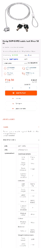 Laptop key Standard Kensington lock