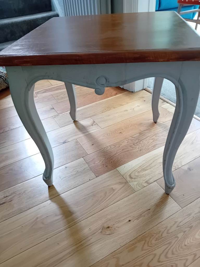 Charming Wooden Side Table – Grey & Brown, Good Condition