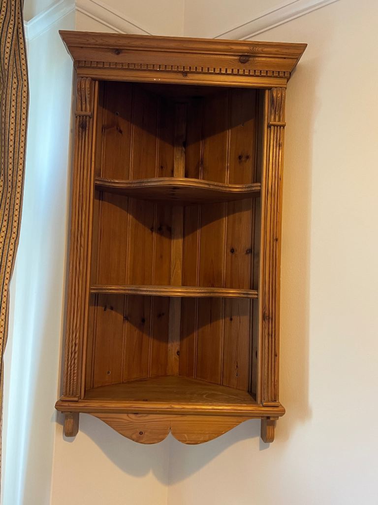 Oka style Wooden corner hanging bookshelf cabinet