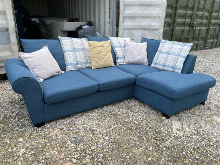 Can Deliver* DFS Blue Owen Pillow Back Left Hand Facing Arm Corner Sofa