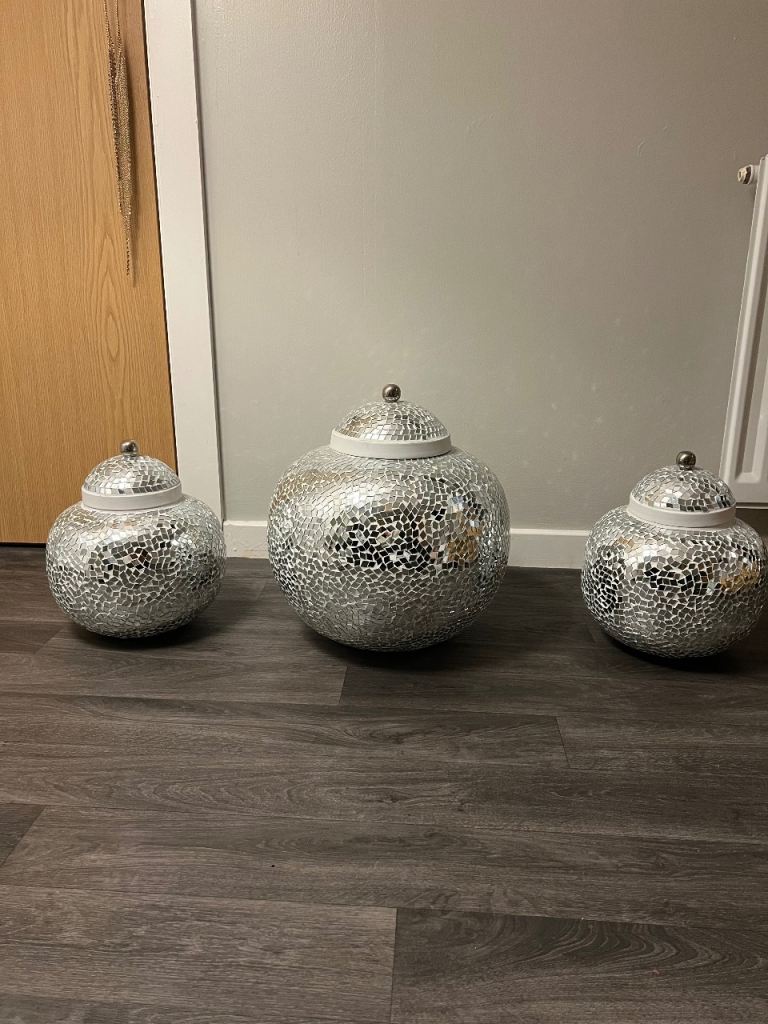 Luxury Silver Mirrored Mosaic Ginger Jars – Set of Three