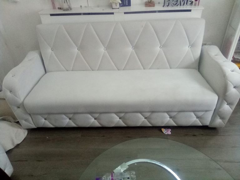 X2 White Fabric Sofa with Crystal – Good Condition
