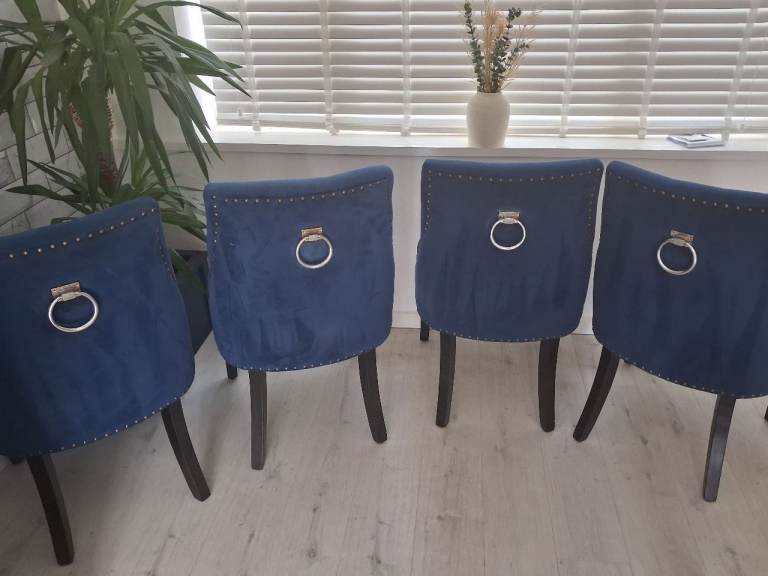 Set of 4 Blue Velvet Dining Chairs