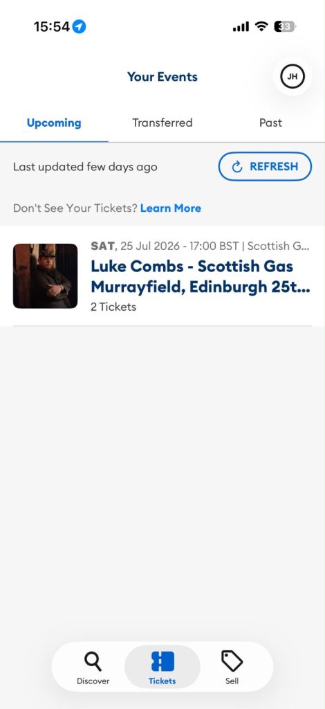 2x Luke Combs great seated tickets Edinburgh 25th July