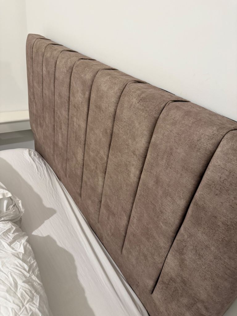 King size Bed Frame with Headboard – Beige Fabric, Good Condition