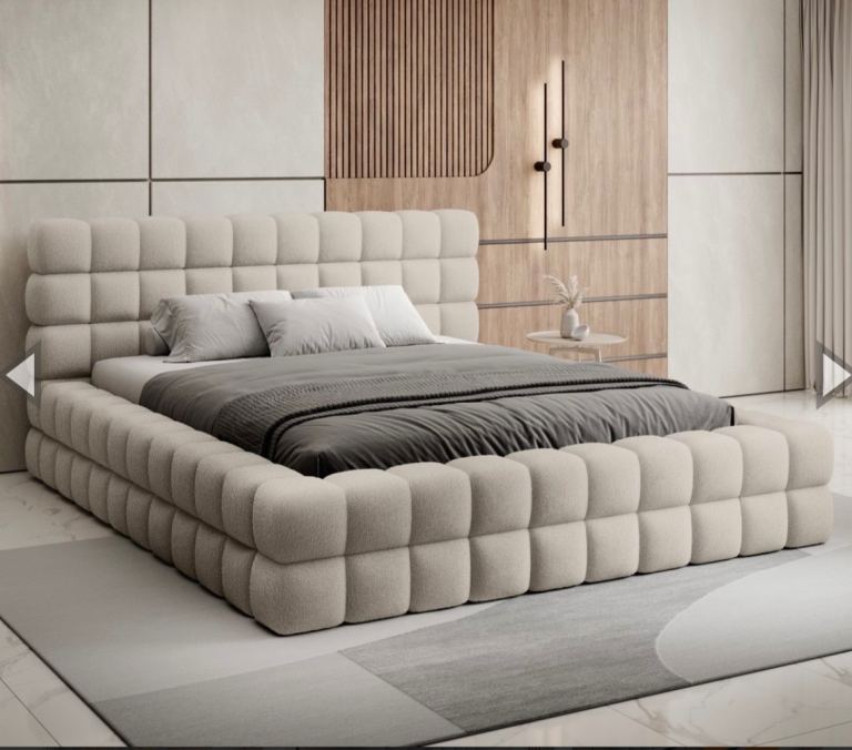 King size Ottoman Storage Bed Frame 160x200 – Bouclé Cream